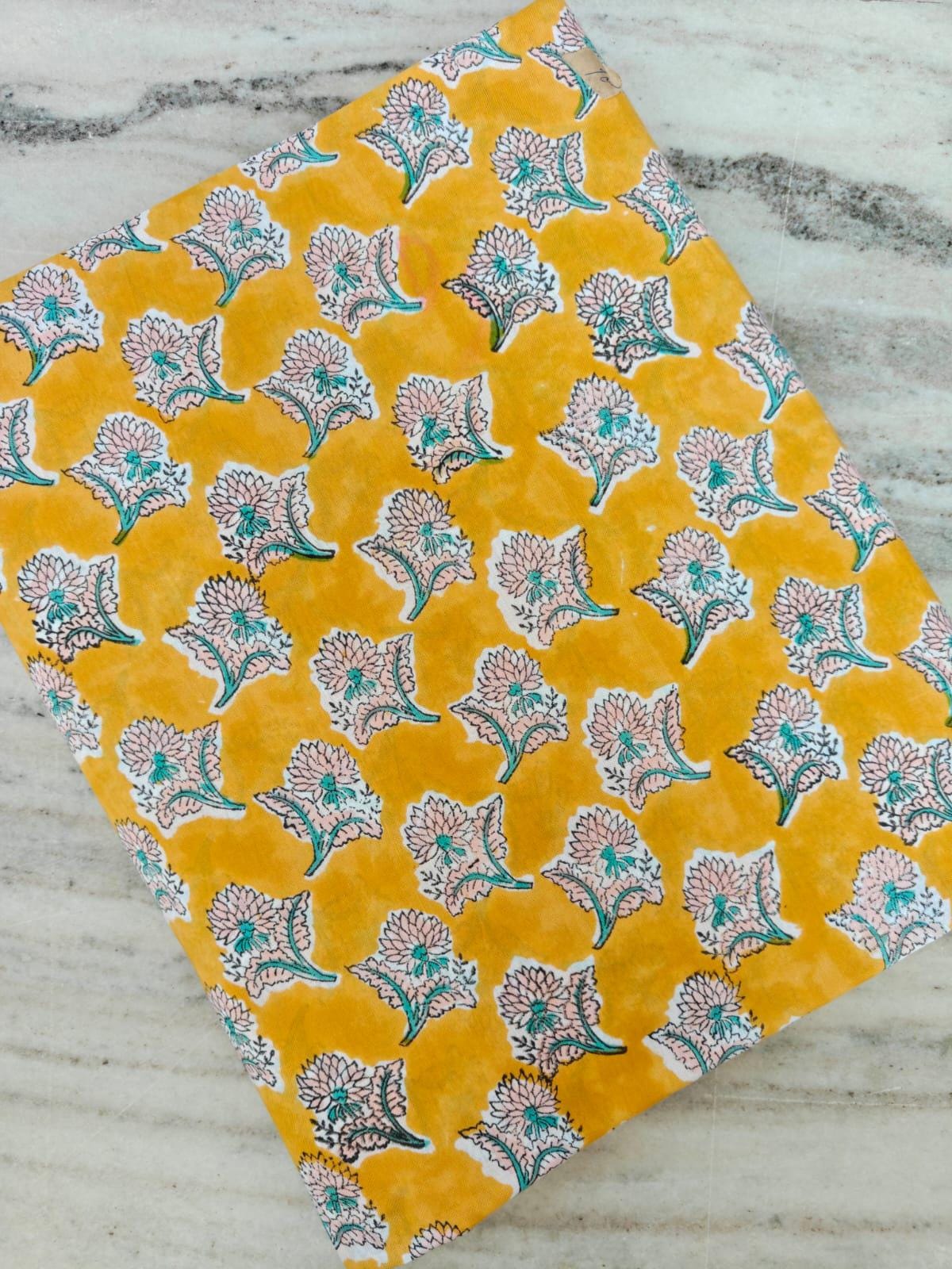 Multi Color Indian Hand Block Print Fabric, Floral 100% Cotton Quilting Fabric By The Yard, Dressmaking Fabric, Napkins Fabric, Loose Fabric
