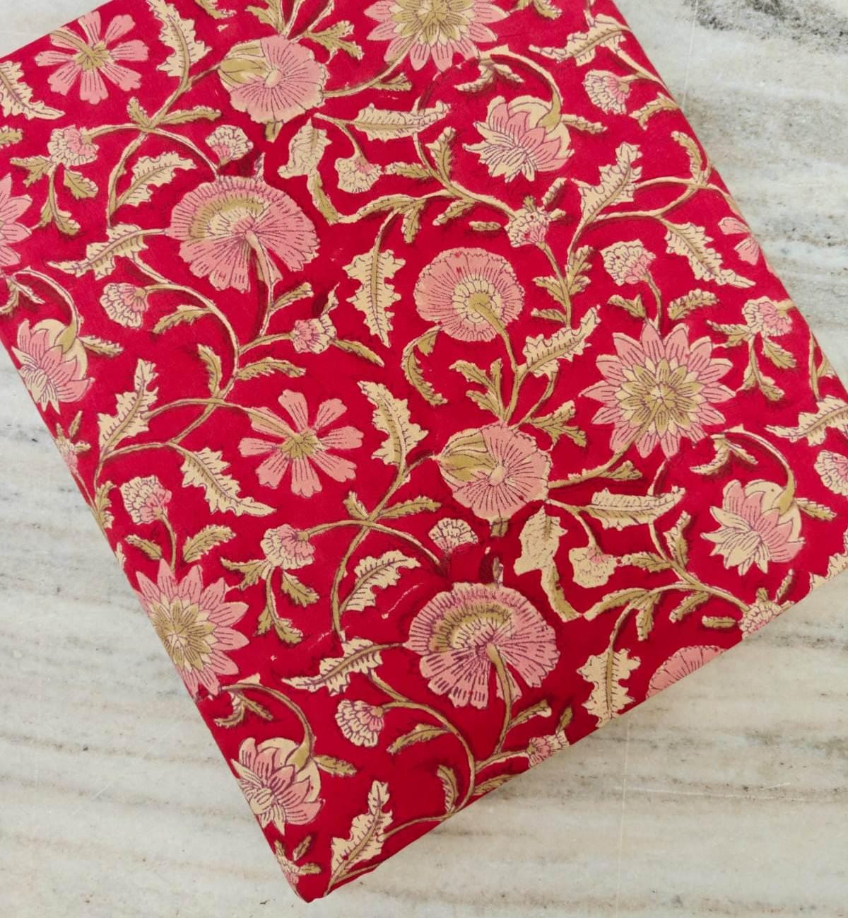 Red Beautiful Designer Hand Block Print Fabric, 100% Cotton Quilting Fabric By The Yard, Dressmaking Fabric, Loose Running Fabric