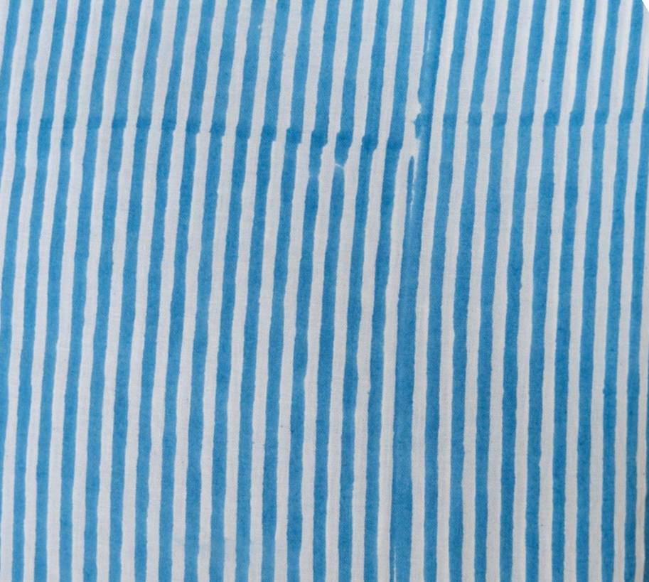 Blue and White Striped Cotton Fabric, Hand Block Print Textile, Soft Lightweight Cotton, Craft Fabric, Dressmaking Material, By the Yard