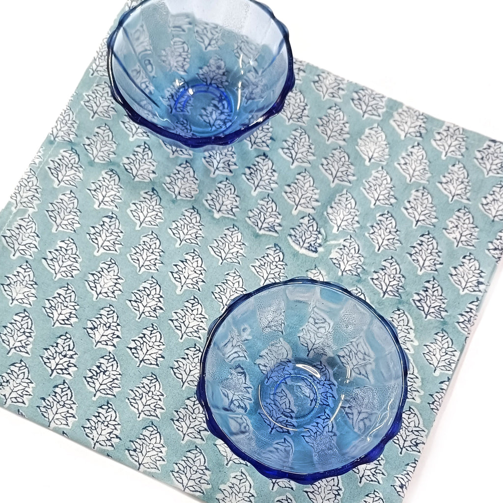 Hand Block Print Cotton Napkin Set, Blue Floral Cloth Napkins, Eco Friendly Reusable Dinner Napkins, Boho Table Linen, Sustainable Kitchen Decor, Set of 4