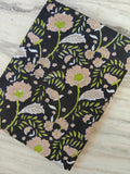 Black Floral Block Print Cotton Fabric, Hand Block Printed Indian Cotton by the Yard, Beige Flower Boho Fabric for Dressmaking, Quilting