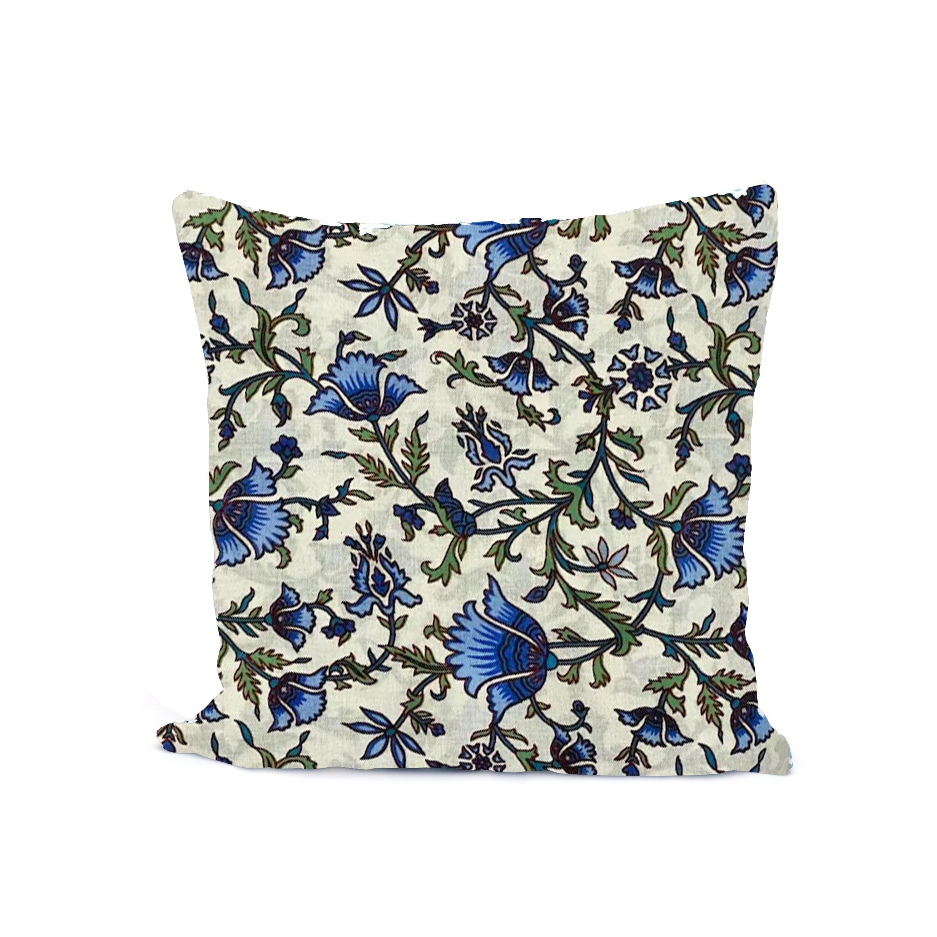 Blue Floral Cotton Cushion Cover, Hand Block Print Pillow Case, Boho Sofa Decor, Gift For Her, Christmas Pillowcases, Indian Ethnic Case