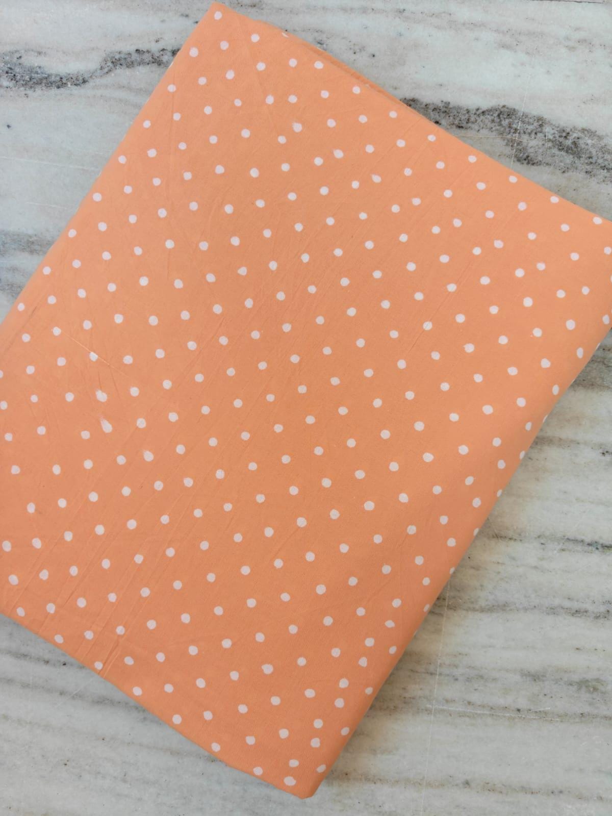 Peach Polka Dot Cotton Fabric, White Dots Printed Fabric, Soft Lightweight Cotton, Dressmaking Fabric, Quilting Material Craft Sewing Fabric