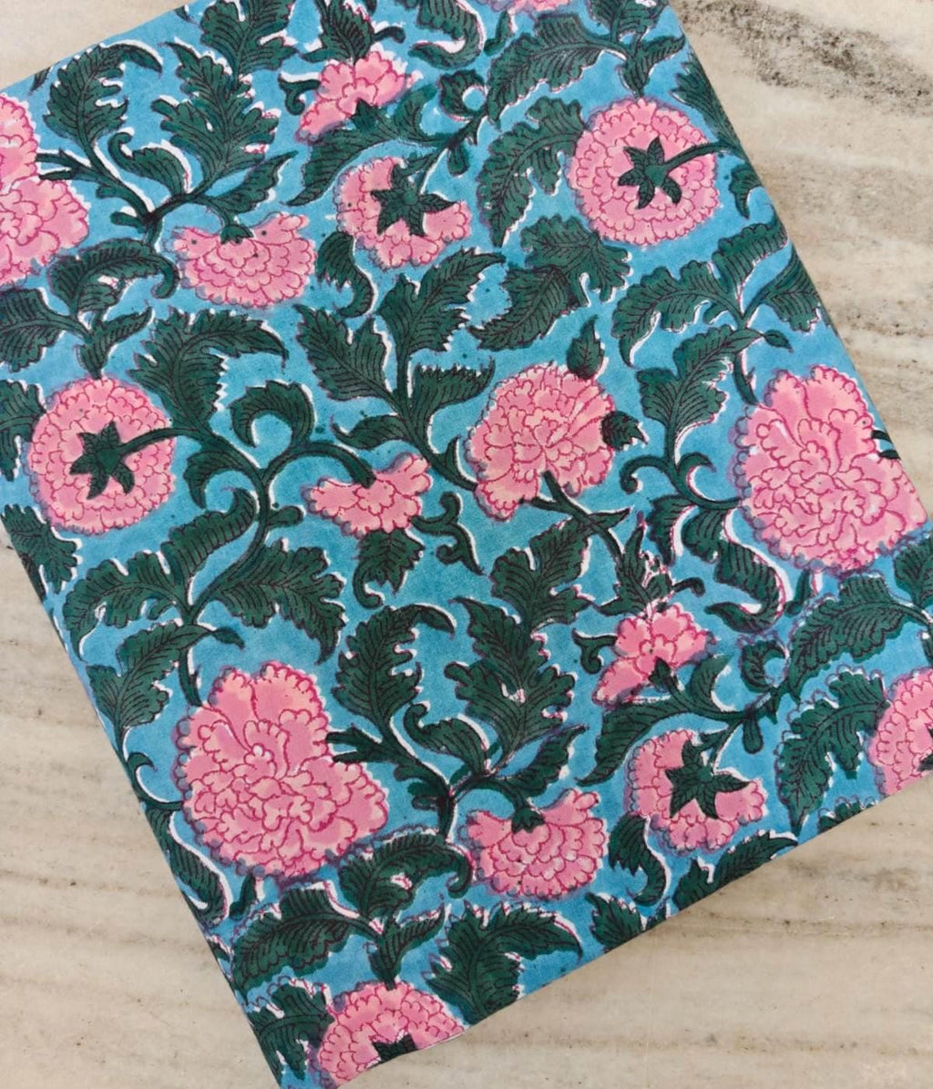 Blue Floral Cotton Fabric by the Yard, Pink Blossom Vine Print, Indian Block Print Style Fabric, Quilting Sewing Craft, Botanical Textile