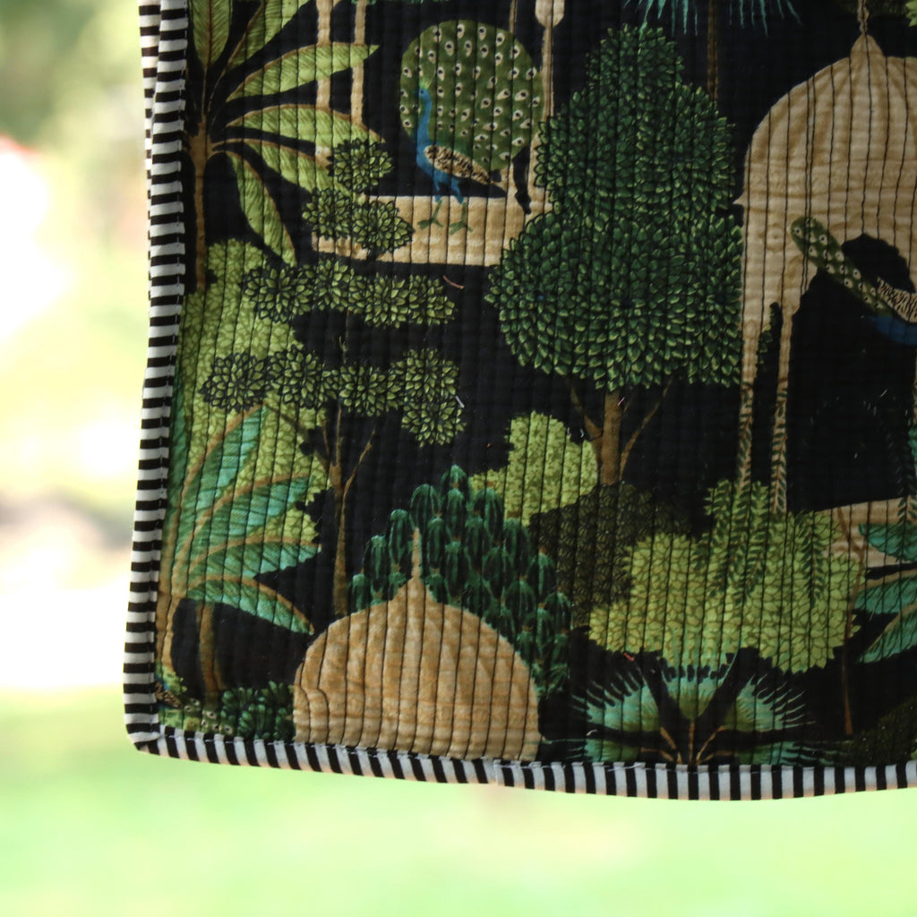 Quilted Crossbody Sling Bag, Handmade Cotton Shoulder Bag, Forest Print Small Travel Pouch, Lightweight Zip Purse for Women Adjustable Strap