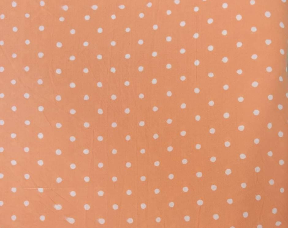 Peach Polka Dot Cotton Fabric, White Dots Printed Fabric, Soft Lightweight Cotton, Dressmaking Fabric, Quilting Material Craft Sewing Fabric