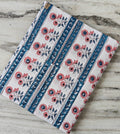 White Cotton Fabric with Blue Stripes & Pink Floral Print, Hand Block Print Cotton by the Yard, Indian Sewing Quilting Fabric Textile Fabric