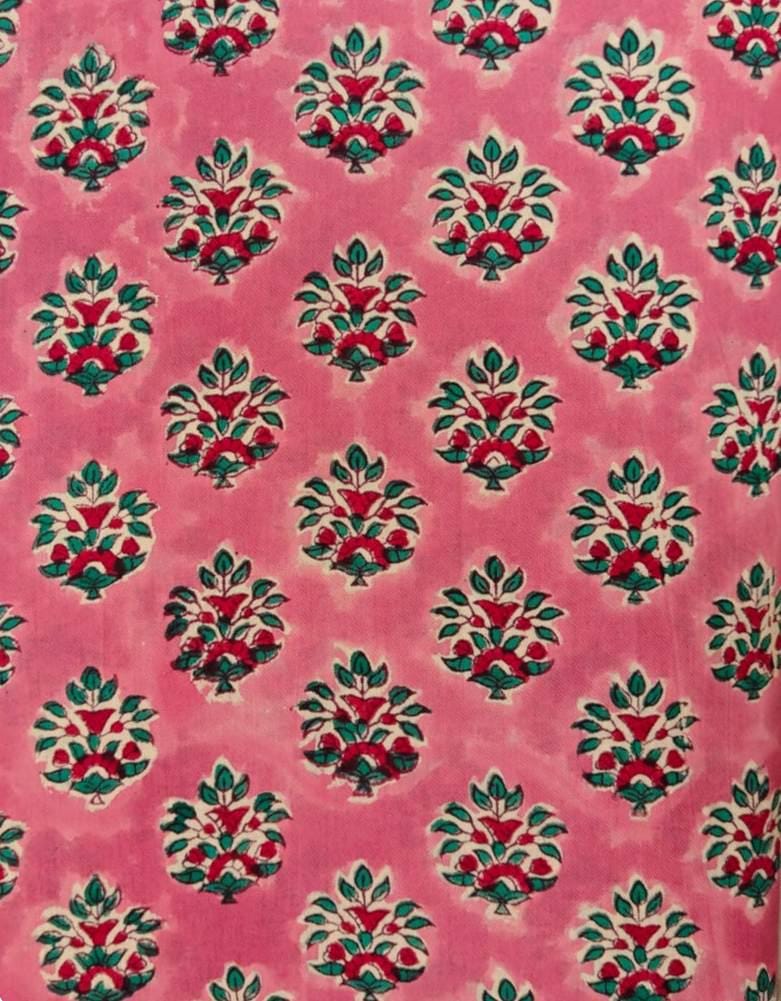 Pink Floral Cotton Fabric, Hand Block Print Fabric, Indian Cotton Yardage, Small Buti Print Fabric, Soft Lightweight Craft Sewing Fabric
