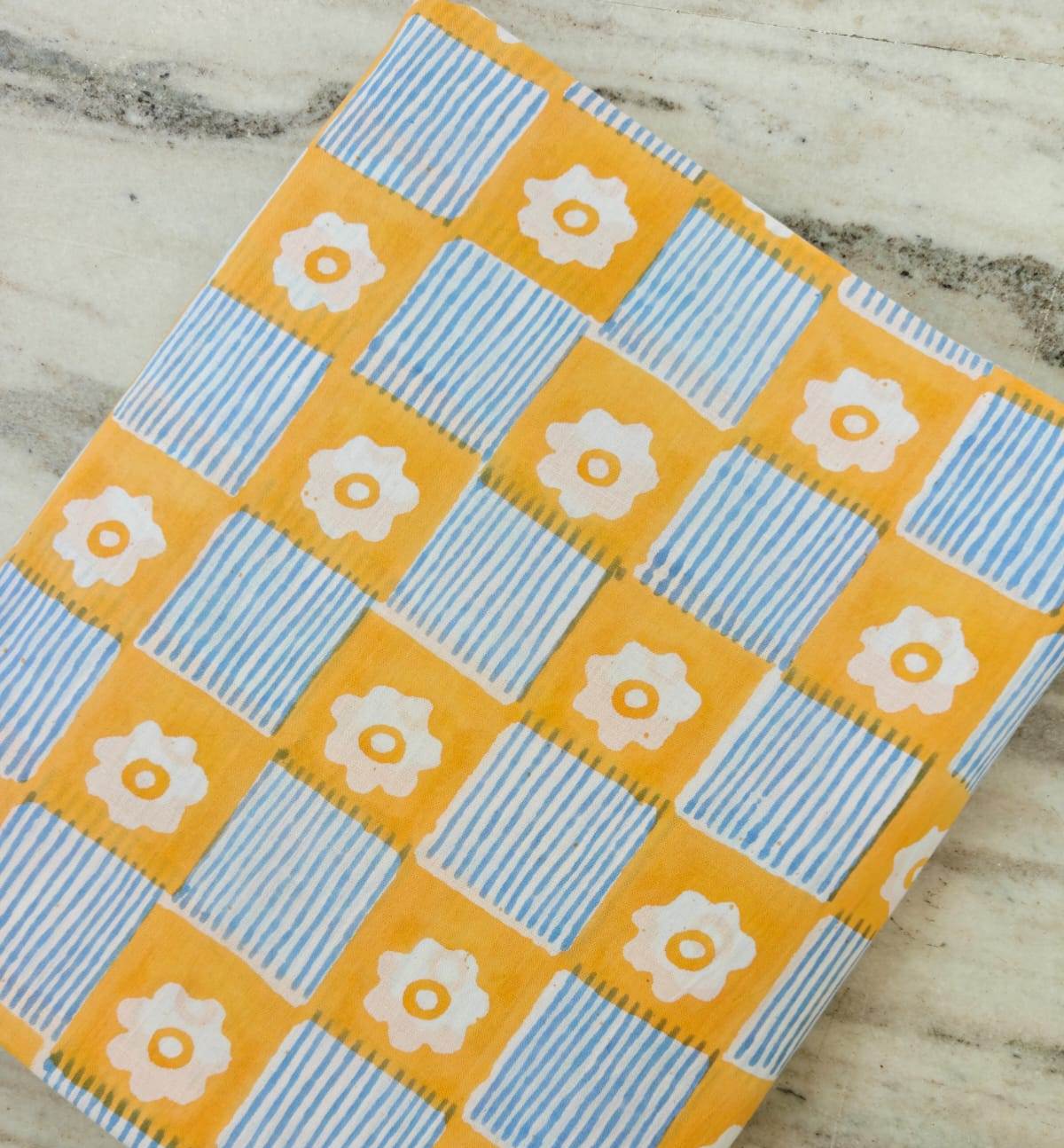 Yellow Floral Check Cotton Fabric by Yard, Retro Geometric Cotton Fabric, Blue Stripe Printed Fabric, Sewing Craft Fabric, Loose Fabric