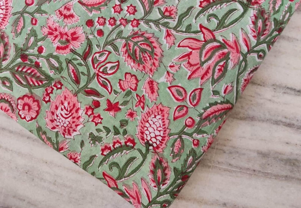 Indian Hand Block Print Fabric, Floral 100% Cotton Quilting Fabric By The Yard, Fabric For Dress Making, Loose Running Fabric, Napkin Fabric