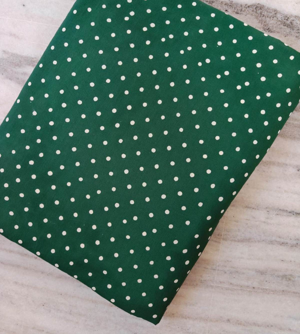 Green Polka Dot Cotton Fabric, Dark Green Fabric with White Dots, Quilting Cotton, Sewing Fabric, Dressmaking Fabric, Classic Dot Print