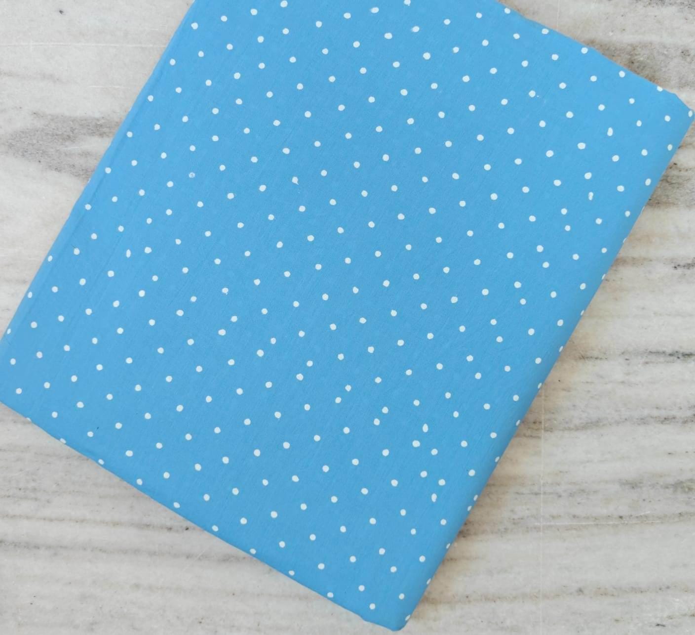 Blue Polka Dot Cotton Fabric, White Dots on Sky Blue, Quilting Fabric, Sewing Material, Craft Fabric, Dressmaking Cotton, Cute Minimal Print