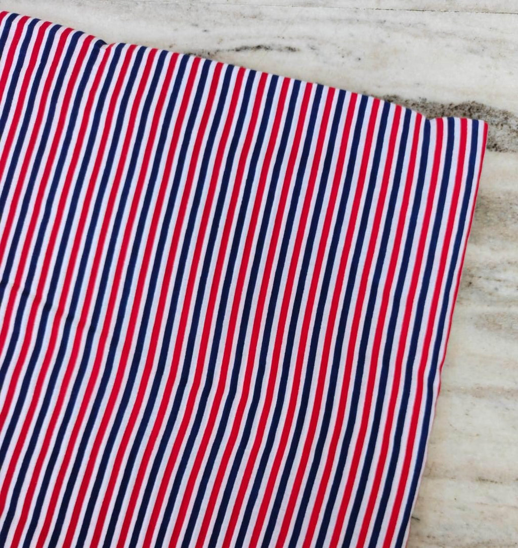Red White Blue Stripe Cotton Fabric, Nautical Striped Fabric, Vertical Stripe Fabric, Shirting Cotton,  Apparel Sewing Fabric by Yard Napkin