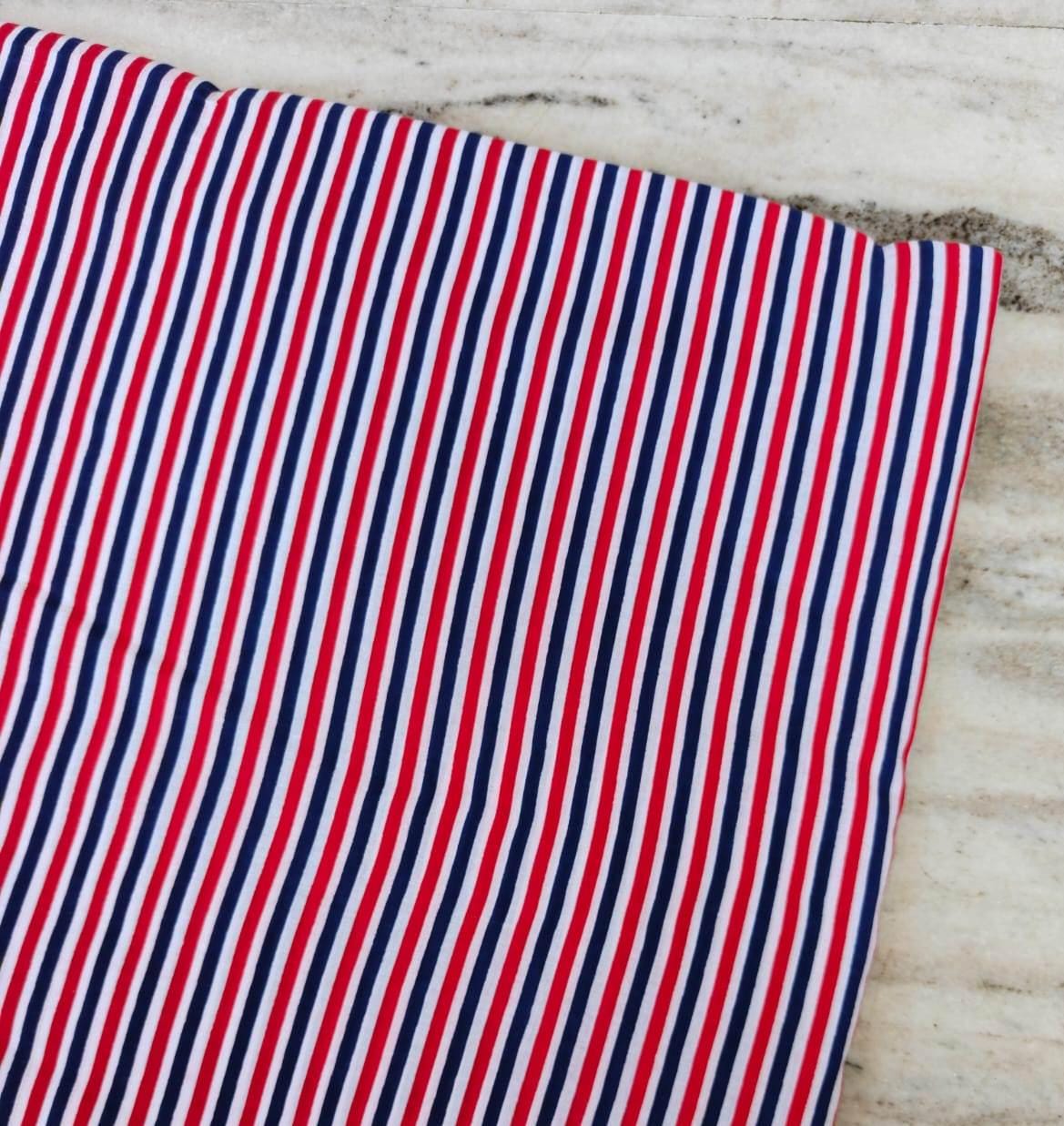 Red White Blue Stripe Cotton Fabric, Nautical Striped Fabric, Vertical Stripe Fabric, Shirting Cotton,  Apparel Sewing Fabric by Yard Napkin
