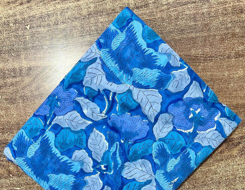 Blue Floral Cotton Fabric by the Yard, Hand Block Print Indian Cotton, Quilting Fabric, Boho Home Decor & Dressmaking Fabric, Running Fabric