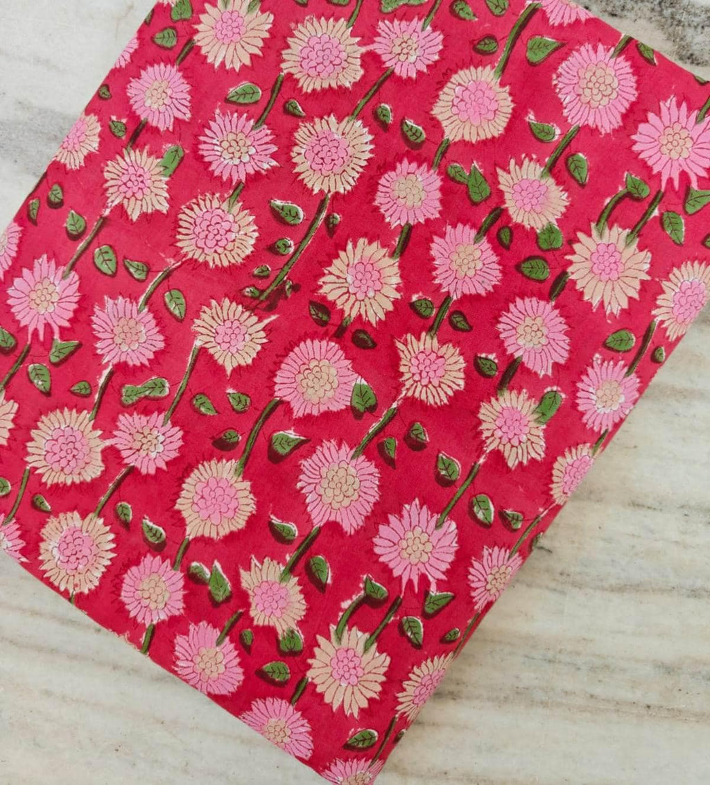 Red Color Indian Hand Block Print Fabric, Floral 100% Cotton Fabric By The Yard, Dressmaking Fabric, Napkins Fabric, Bulk Fabric Wholesale