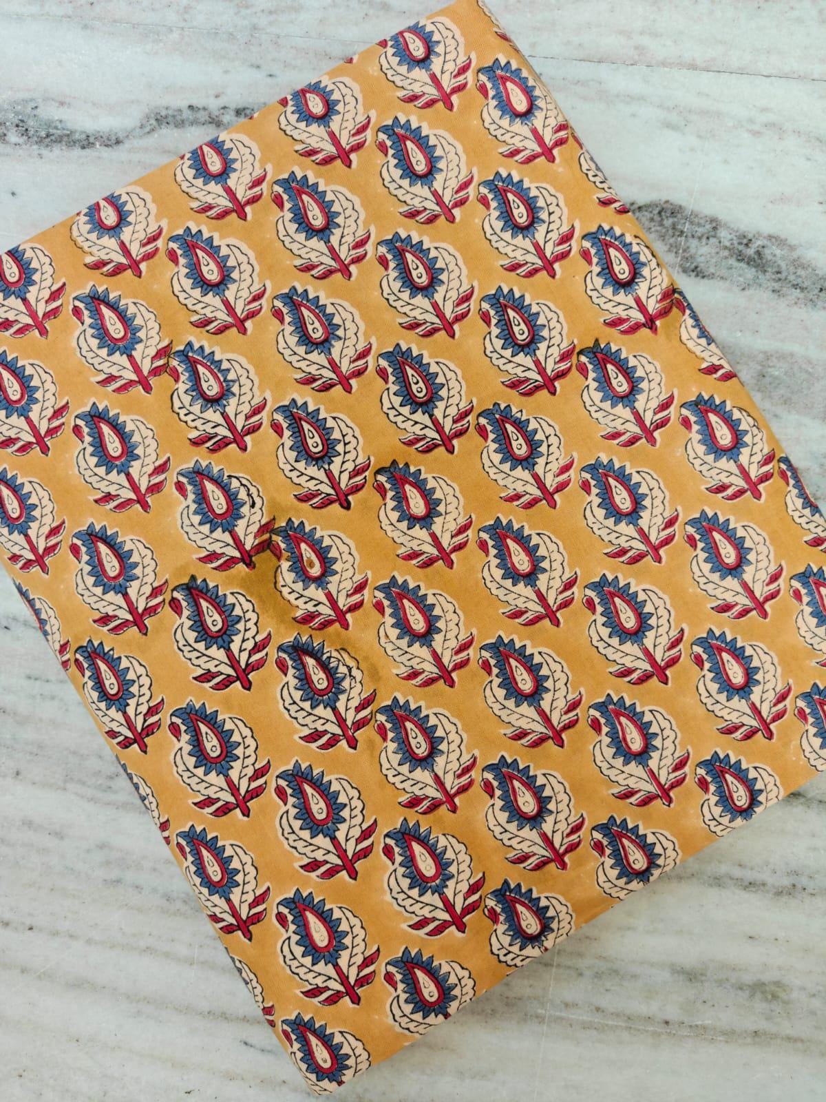 Mustard Paisley Floral Cotton Fabric by Yard – Indian Hand Block Print Fabric – Boho Dressmaking, Quilting & Craft Sewing, Running Fabric