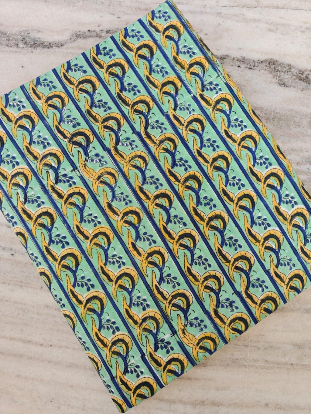 Mint Green & Mustard Block Print Cotton Fabric, Striped Boho Floral, Lightweight Dressmaking Fabric, Loose Running Fabric, Cotton Napkins