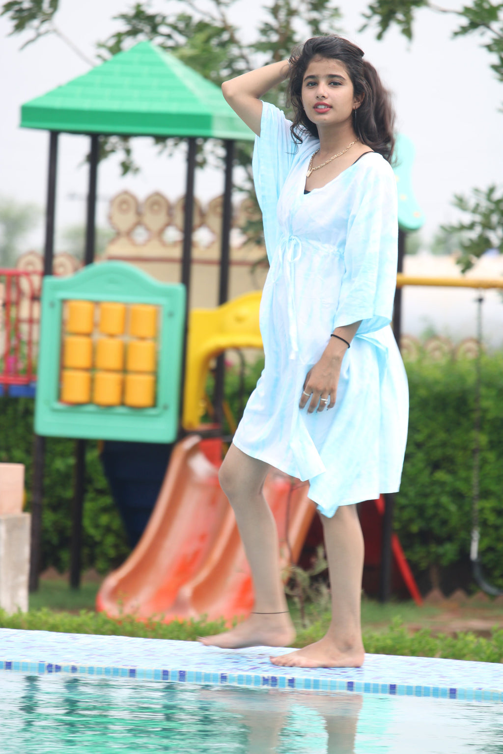 Tie Dye Rayon Kaftan Dress: V-Neck Indian Maxi Gown