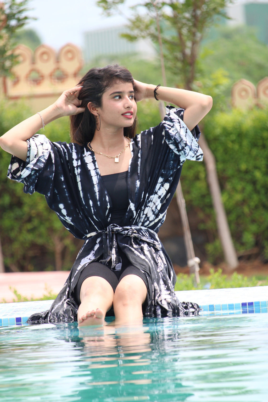 Tie Dye Rayon Kaftan Dress: Long Sleeve Kimono