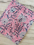Pink Floral Cotton Fabric, Vintage Botanical Vine Print Fabric, Blue Green Flower Pattern Fabric, Sewing Craft Dressmaking Cotton Textile