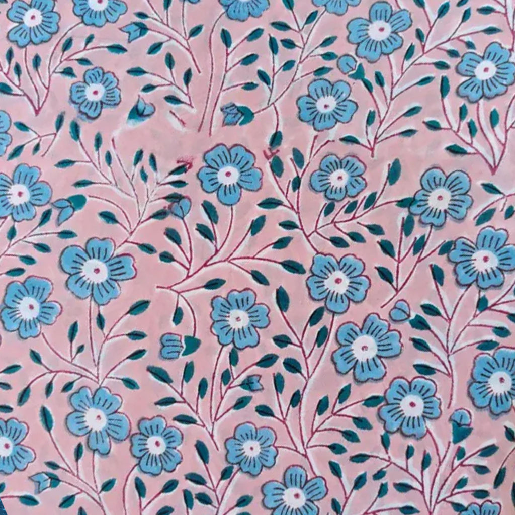 Hand Block Printed Cotton Cushion Cover, Pink Blue Floral Pillow Cover, Decorative Throw Pillow, All Size Cushion Cover, Sofa Cushion Cover