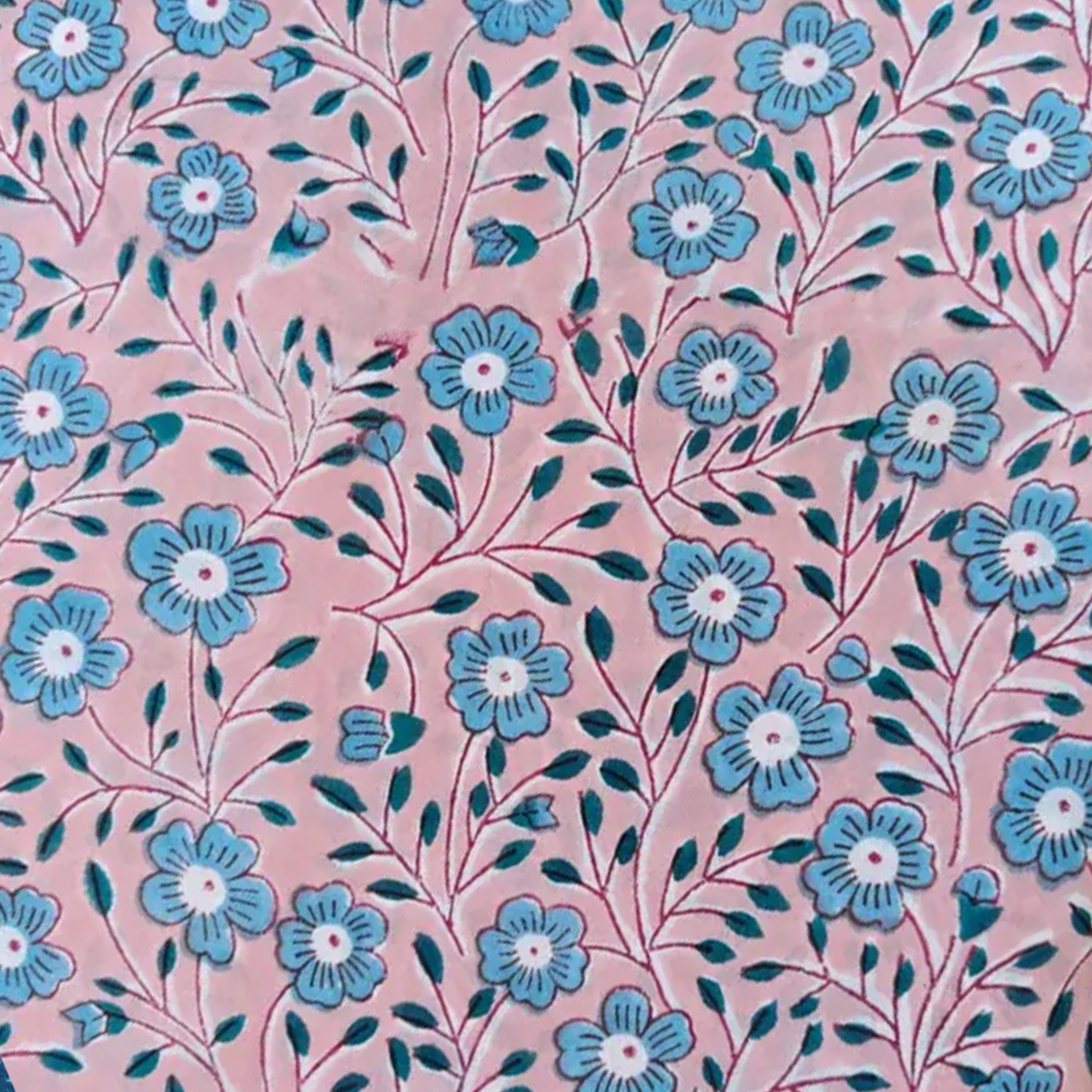 Hand Block Printed Cotton Cushion Cover, Pink Blue Floral Pillow Cover, Decorative Throw Pillow, All Size Cushion Cover, Sofa Cushion Cover