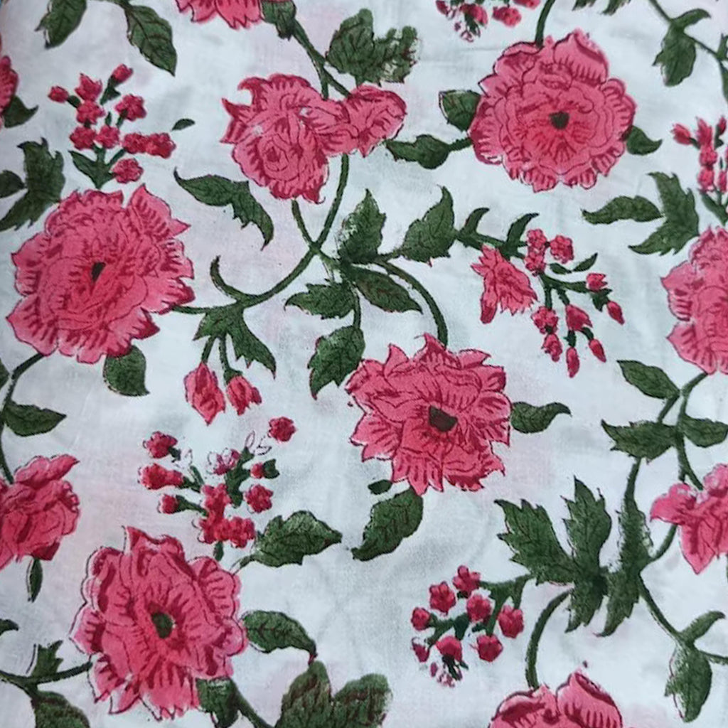 White Cotton Cushion Cover with Pink Floral Print | Hand Block Print Pillow Cover | Indian Decorative Cushion | Sofa & Bed Home Decor