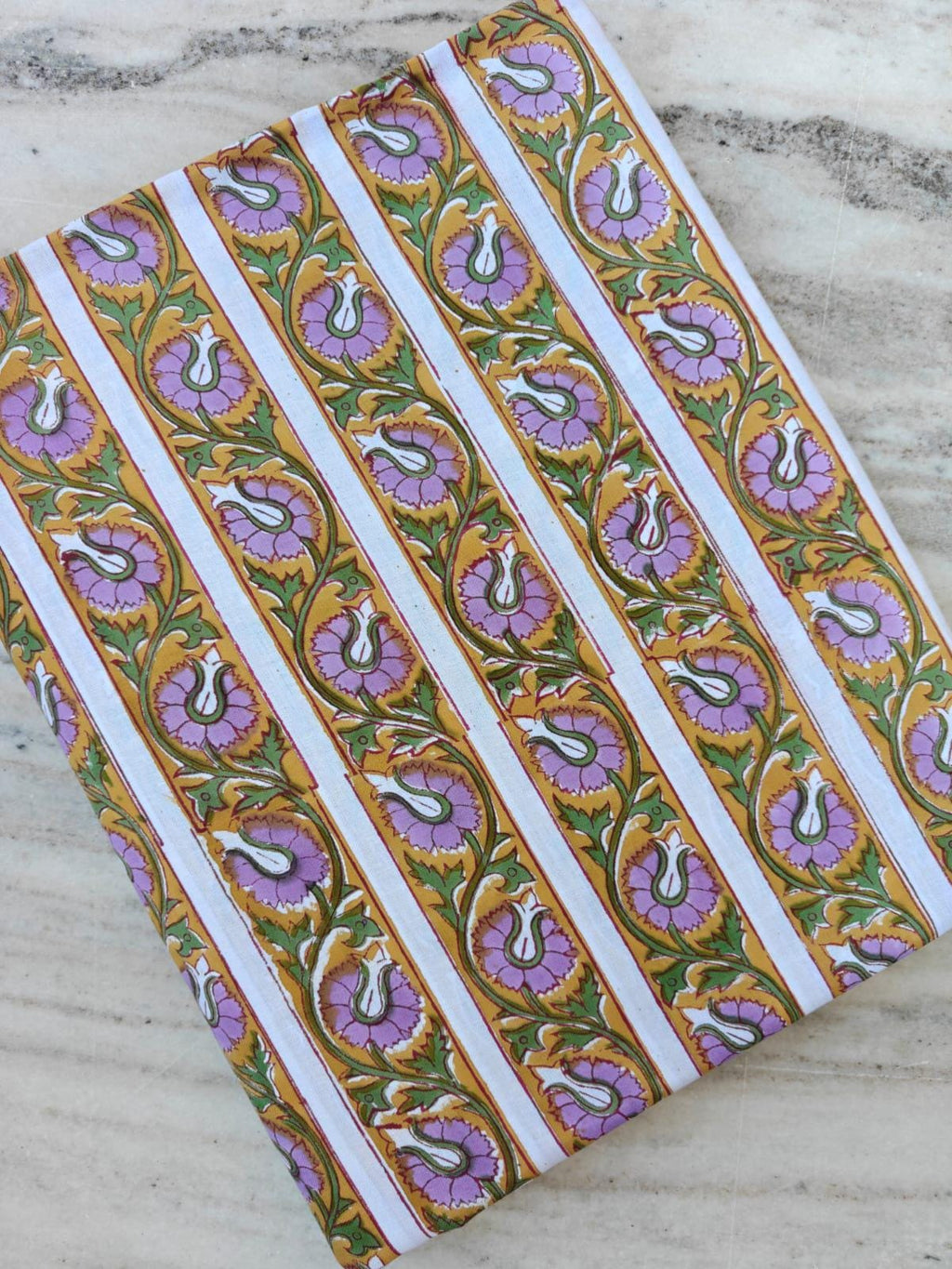 Mustard Yellow Floral Cotton Fabric by Yard, Paisley Stripe Block Print, Indian Handmade Fabric, Bohemian Craft Textile Loose Running Fabric