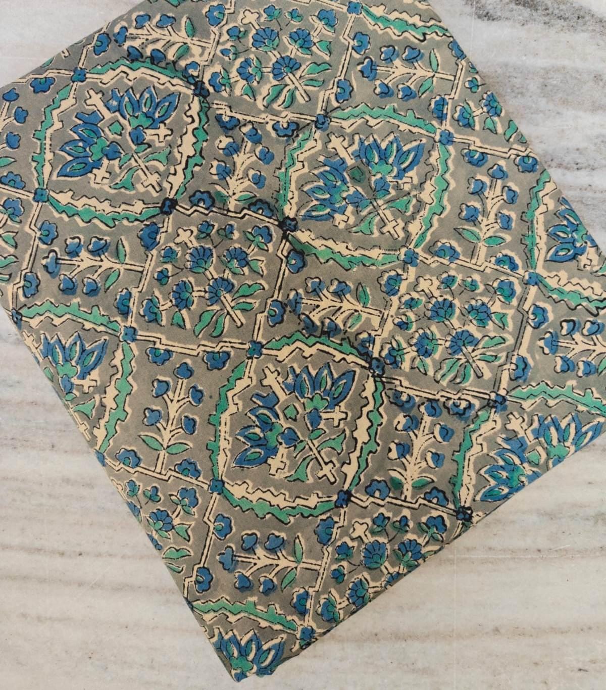 New Arrival Indian Hand Block Print Cotton Fabric by Yard, Blue Floral Jaipur Print, Traditional Sanganeri Textile, Boho Sewing Fabric