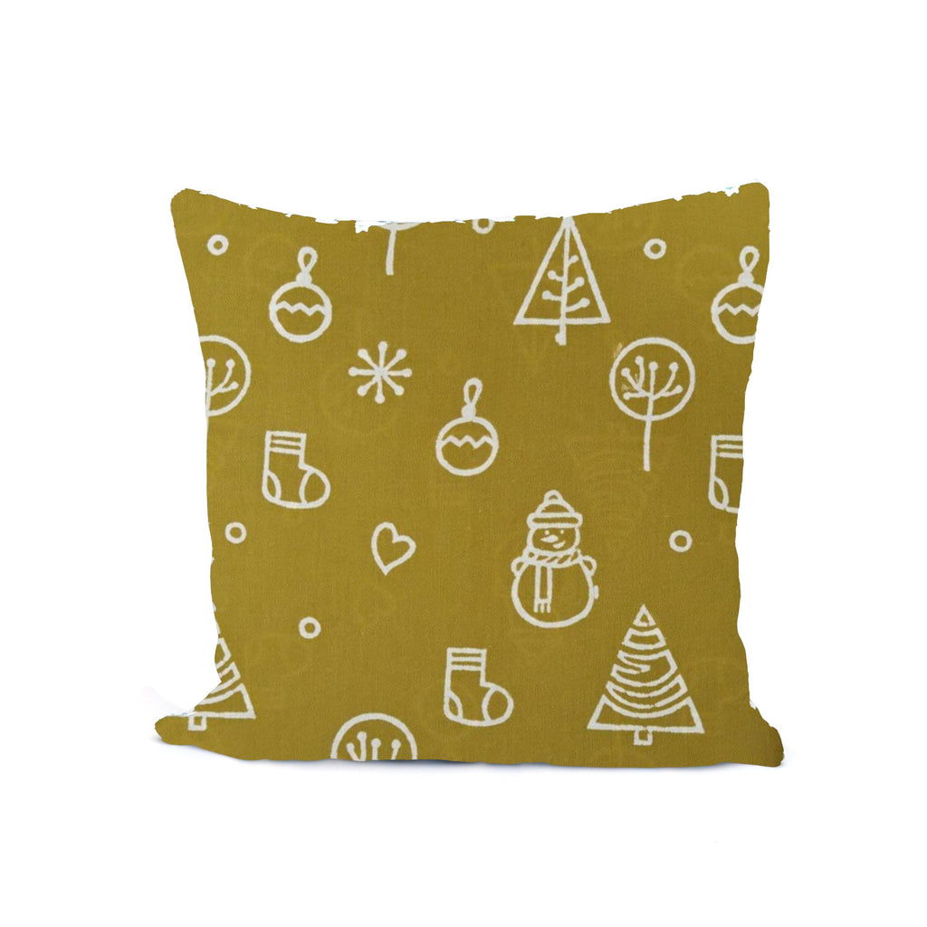 Mustard Christmas Cushion Cover, Snowman & Tree Print Pillow, Festive Holiday Decor Pillowcase, Winter Sofa Throw Cushion Decorative Cushion