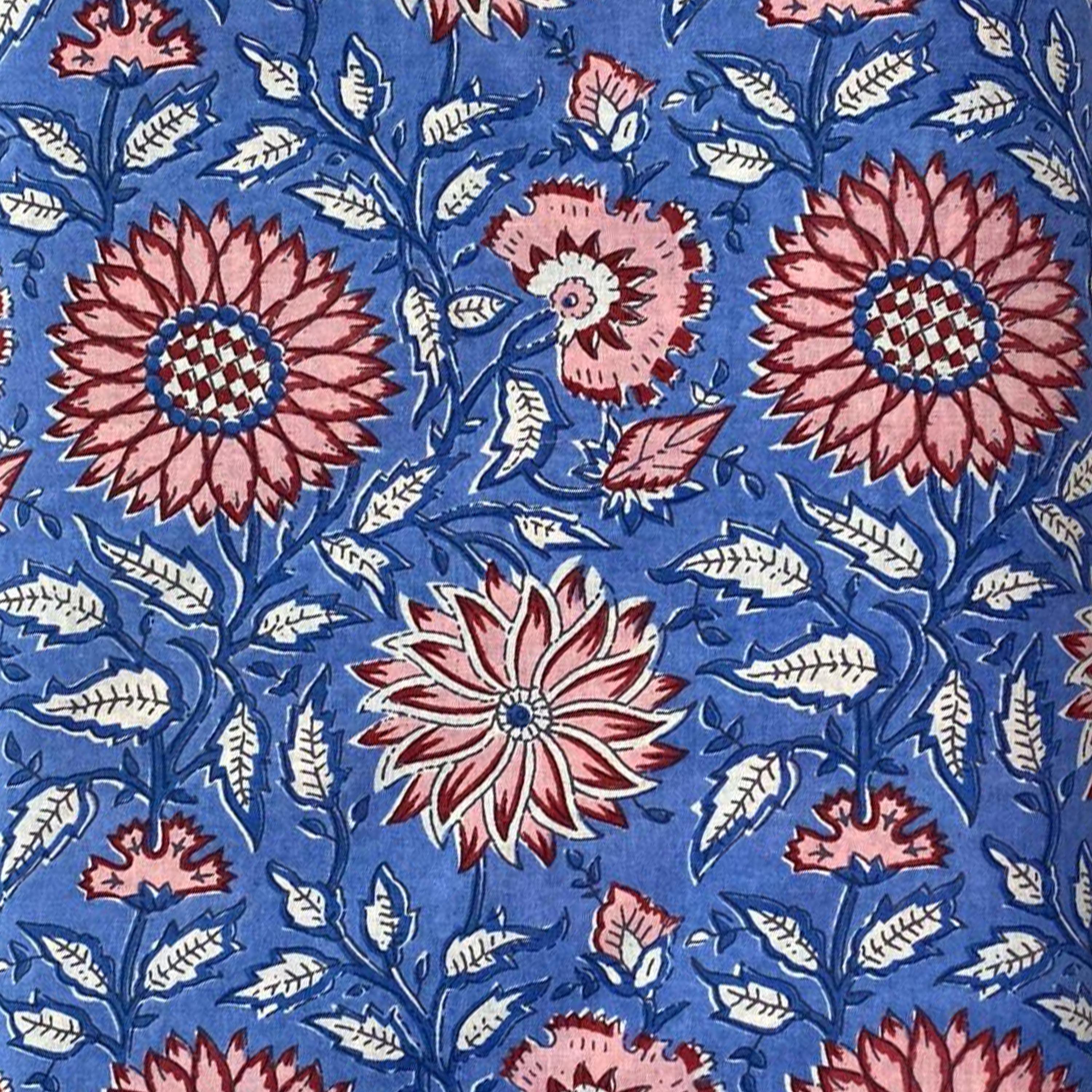 Blue Floral Cushion Cover, Indian Block Print Pillow Cover, Red Pink Flower Throw Pillow, Boho Cottagecore Home Decor, Vintage Cushion Cover
