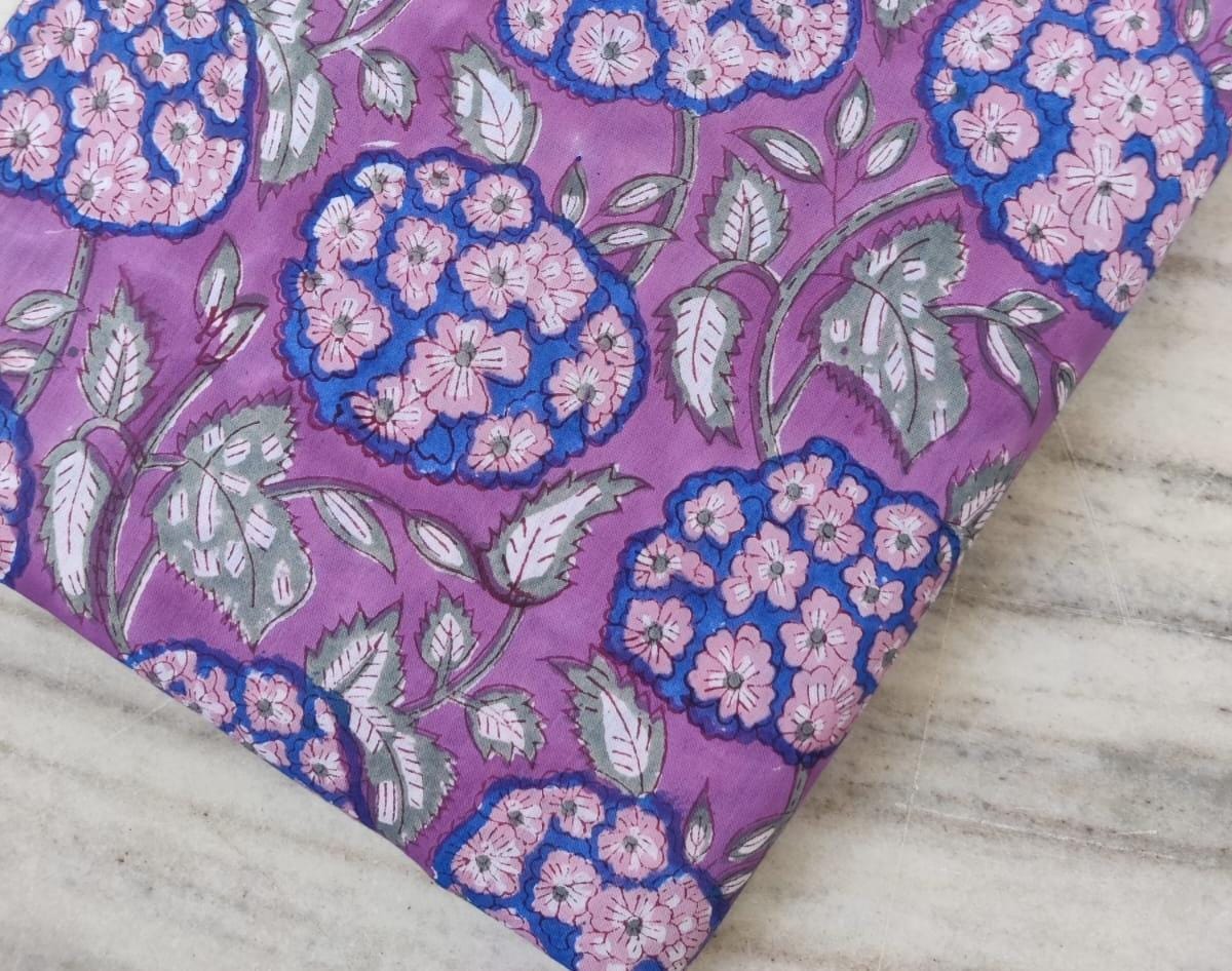 Pink Indian Hand Block Print Fabric, Floral 100% Cotton Quilting Fabric By The Yard, Handmade Fabric, Loose Running Fabric, Textile Fabric