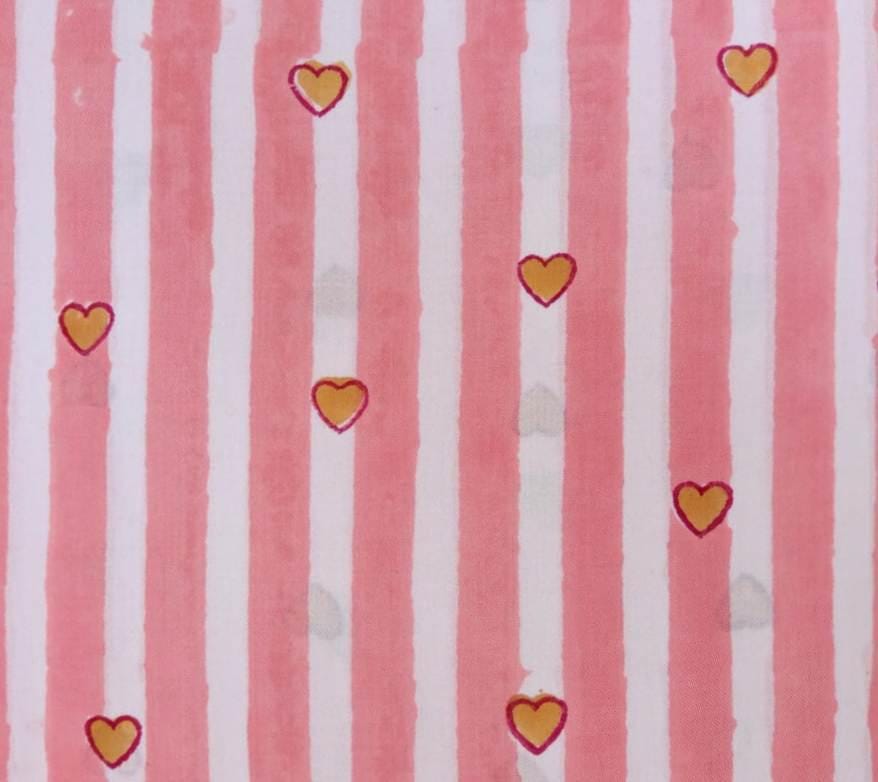 Pink Stripe Heart Cotton Fabric by the Yard, Valentine Heart Fabric, Cute Love Print Fabric, Apparel Sewing Material, Romantic Craft Fabric