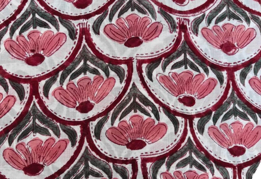 Blush Pink Scallop Floral Cotton Fabric, Hand Block Print Style, Bold Boho Botanical Textile, Indian Inspired Sewing Fabric, Quilting Fabric