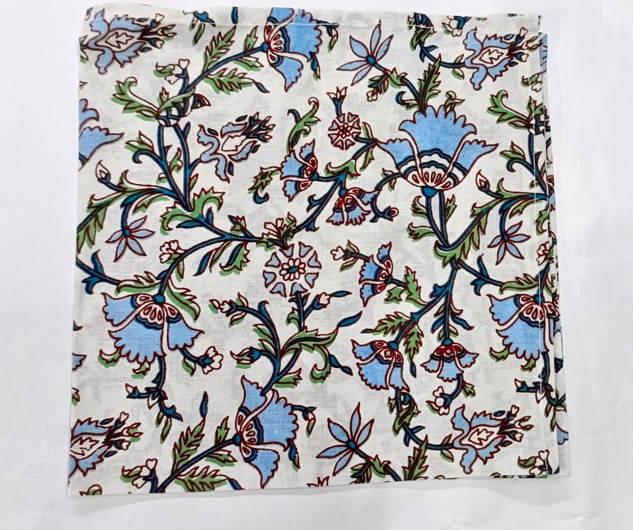 Floral Cotton Dinner Napkins, Set of 4 - Hand Block Printed