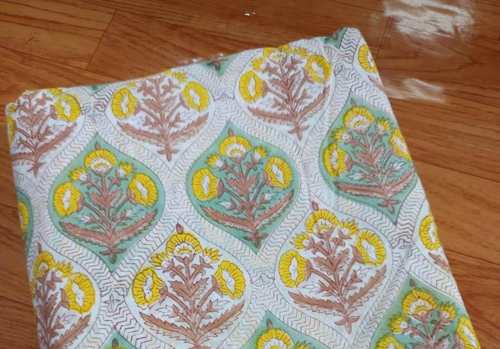 Indian Hand Block Print Fabric, Floral 100% Cotton Quilting Fabric By The Yard, Fabric For Dress Making, Loose Running Fabric, Napkin Fabric