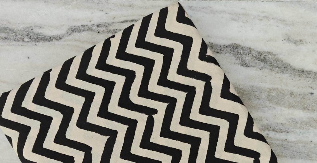 Black White Chevron Hand Block Print Cotton Fabric, Floral 100% Cotton Quilting Fabric By The Yard, Geometric Zig Zag Indian Cotton, Sewing