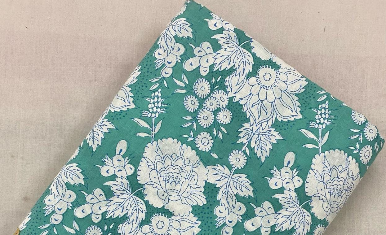 Indian Hand Block Print Fabric, Floral 100% Cotton Quilting Fabric By The Yard, Fabric For Dress Making, Loose Running Fabric, Napkin Fabric