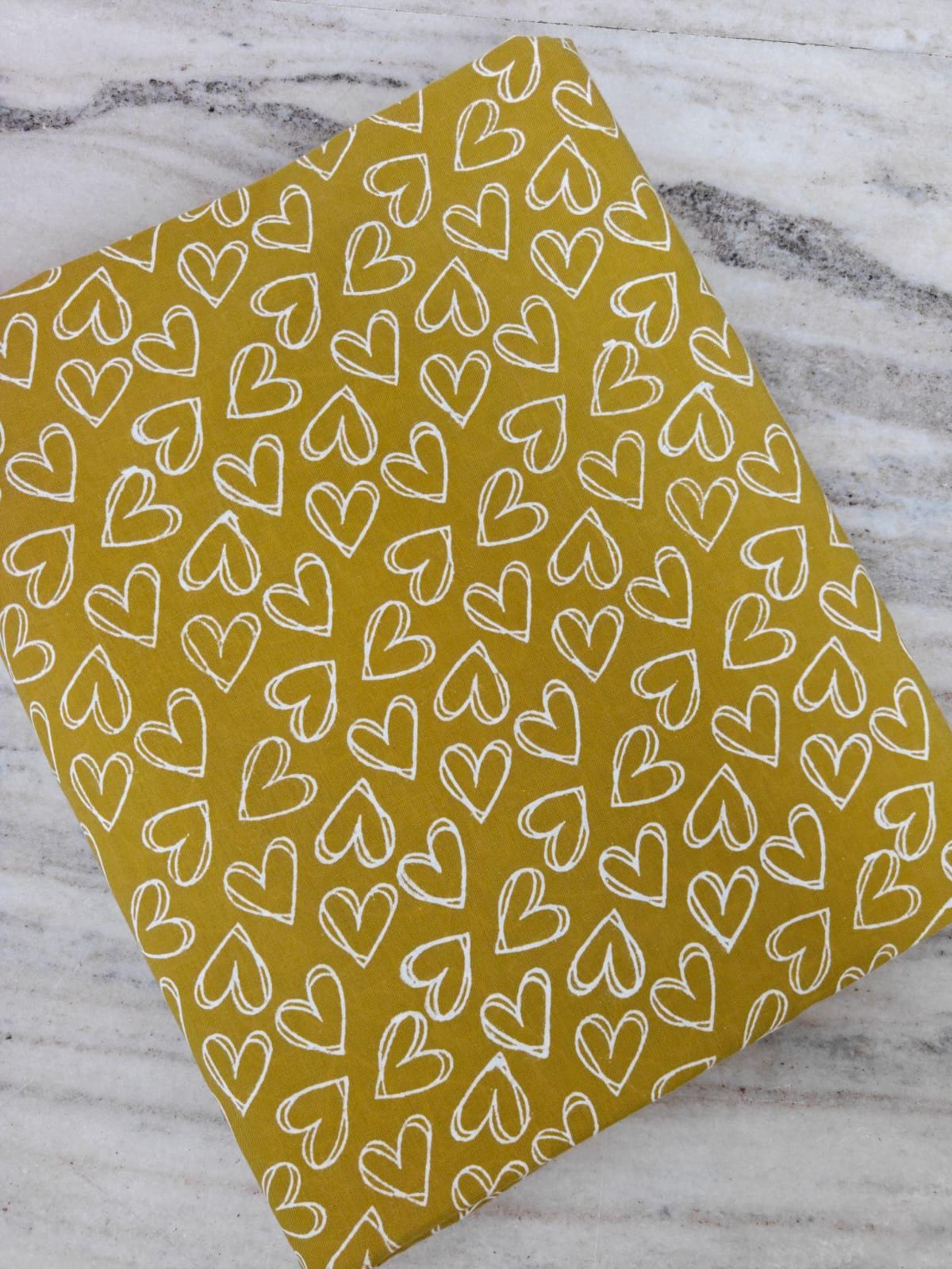 Mustard Yellow Heart Print Cotton Fabric, Cute Love Pattern Fabric by Yard, Valentine Fabric, Quilting Sewing Craft, Modern Minimal Fabric