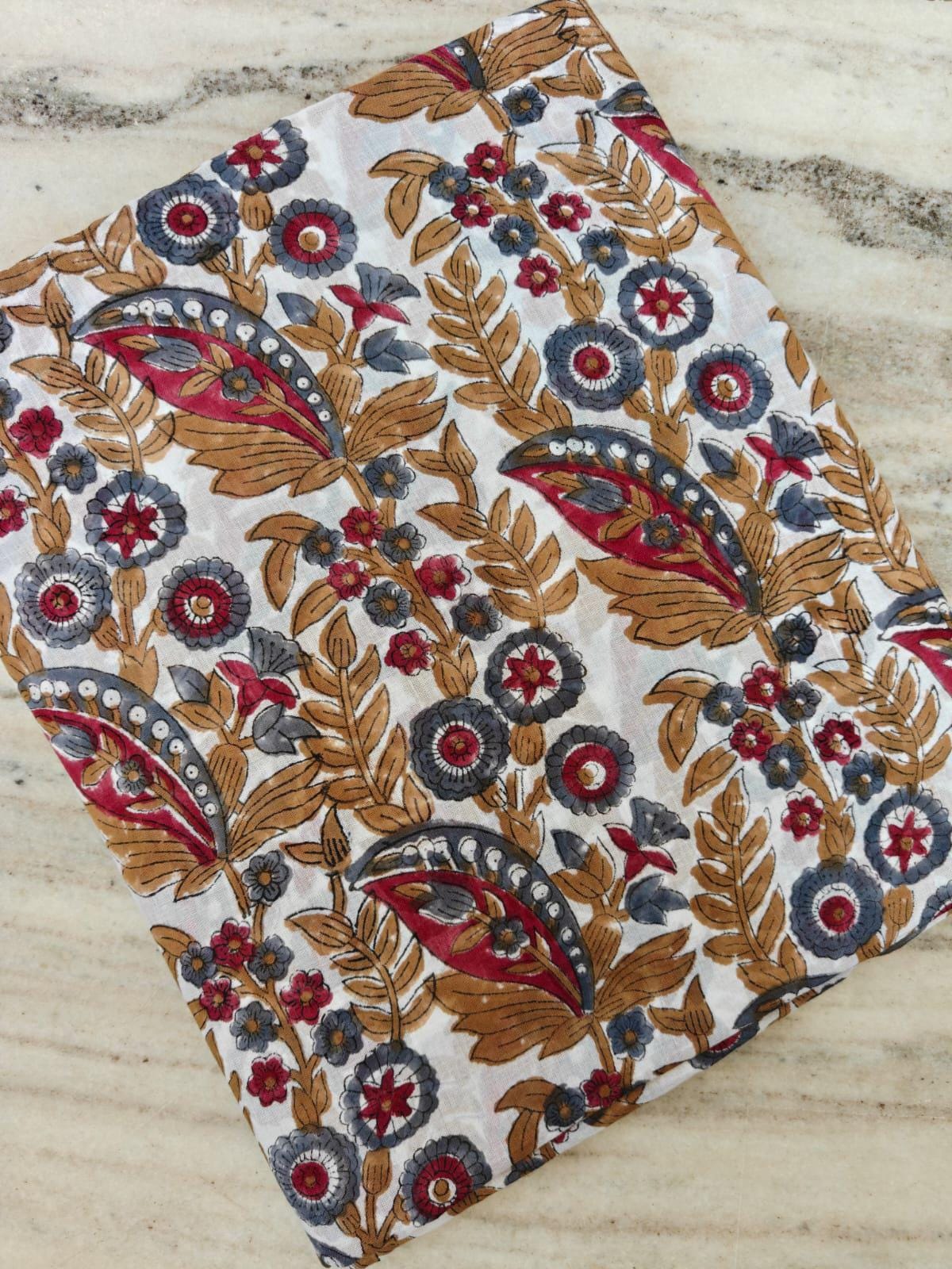 Hand Block Print Cotton Fabric, Floral Paisley Fabric, Indian Cotton Textile, Soft Lightweight Fabric for Dressmaking, Craft Fabric, Napkins