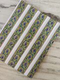 Green Floral Stripe Cotton Fabric, Pink & Blue Block Print Style Cotton, Indian Floral Craft Fabric by the Yard – Quilting, Home Decor
