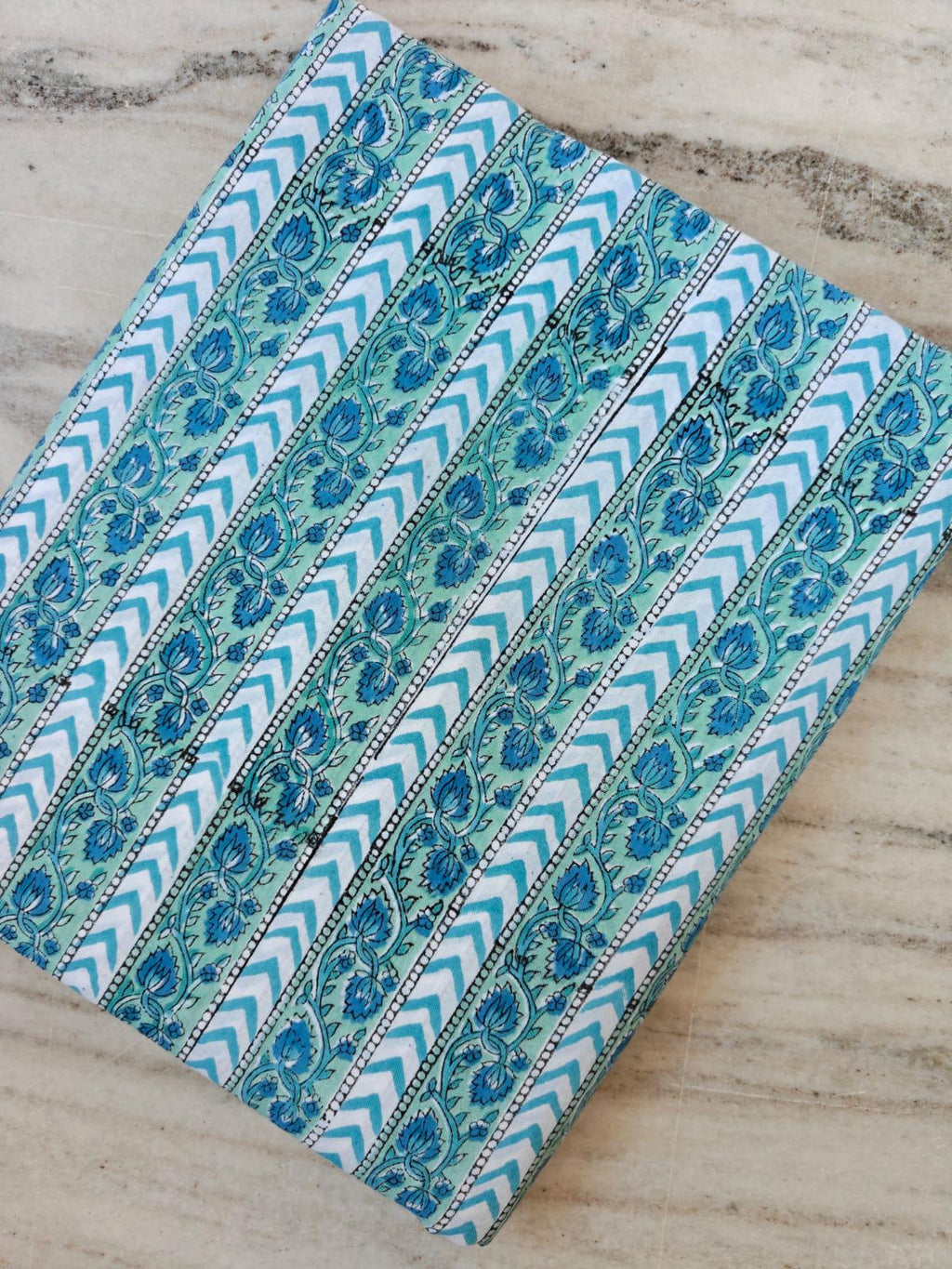 Turquoise Striped Cotton Fabric, Floral Border Print Fabric, Chevron Stripe Cotton, Blue Green Boho Fabric, Quilting Sewing Dress Napkins