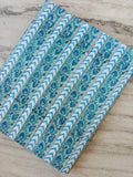Turquoise Striped Cotton Fabric, Floral Border Print Fabric, Chevron Stripe Cotton, Blue Green Boho Fabric, Quilting Sewing Dress Napkins