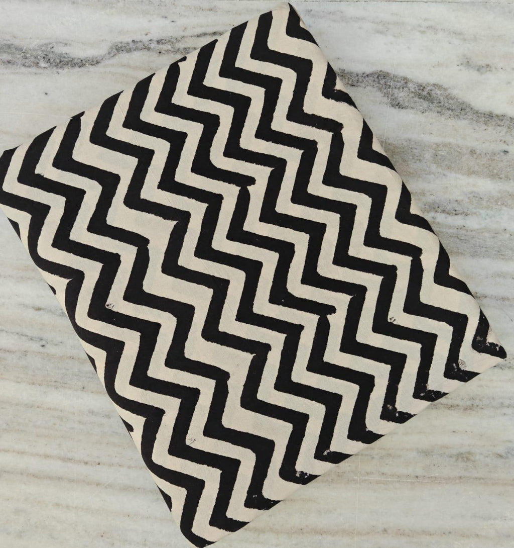 Black White Chevron Hand Block Print Cotton Fabric, Floral 100% Cotton Quilting Fabric By The Yard, Geometric Zig Zag Indian Cotton, Sewing