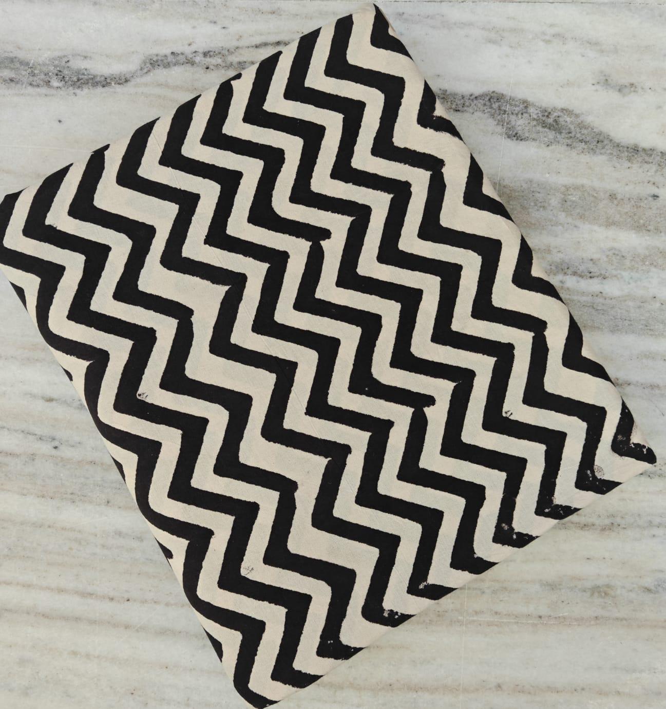 Black White Chevron Hand Block Print Cotton Fabric, Floral 100% Cotton Quilting Fabric By The Yard, Geometric Zig Zag Indian Cotton, Sewing