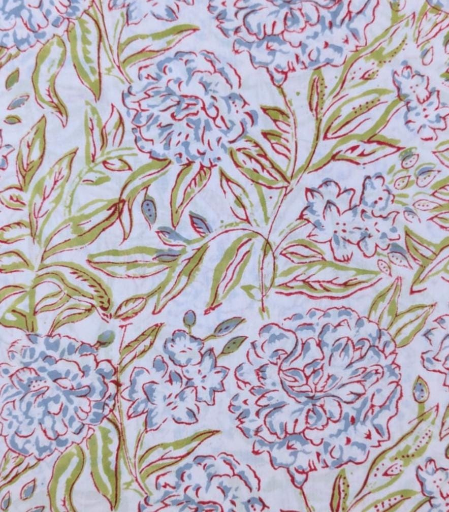 Multi Color Desinger Fabric, Hand Block Print Fabric, Floral 100% Cotton Fabric By The Yard, Fabric for Dress Making, Sewing Fabric Napkins