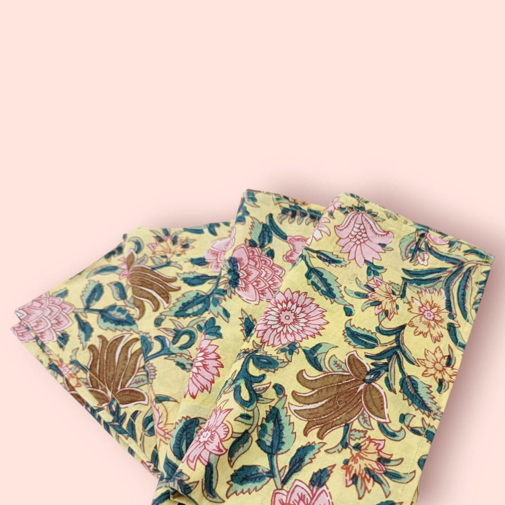 Hand Block Printed Organic Cotton Napkins - Eco-Friendly Table Decor, Set of 4