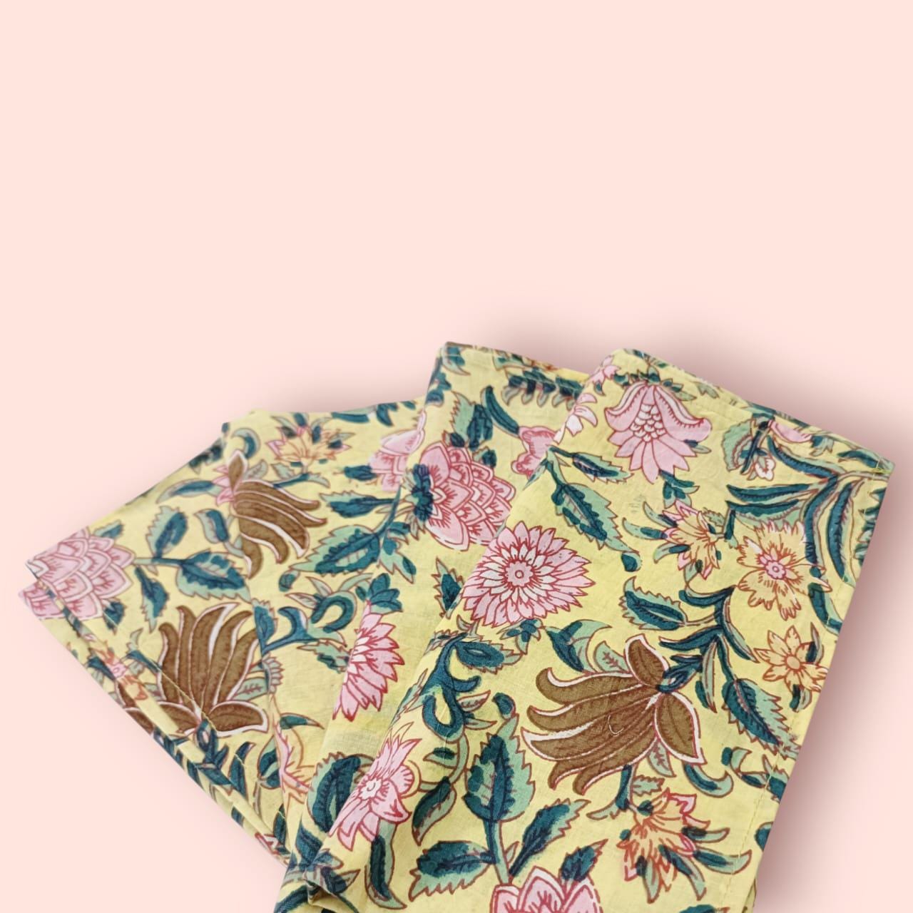 Hand Block Printed Organic Cotton Napkins - Eco-Friendly Table Decor, Set of 4