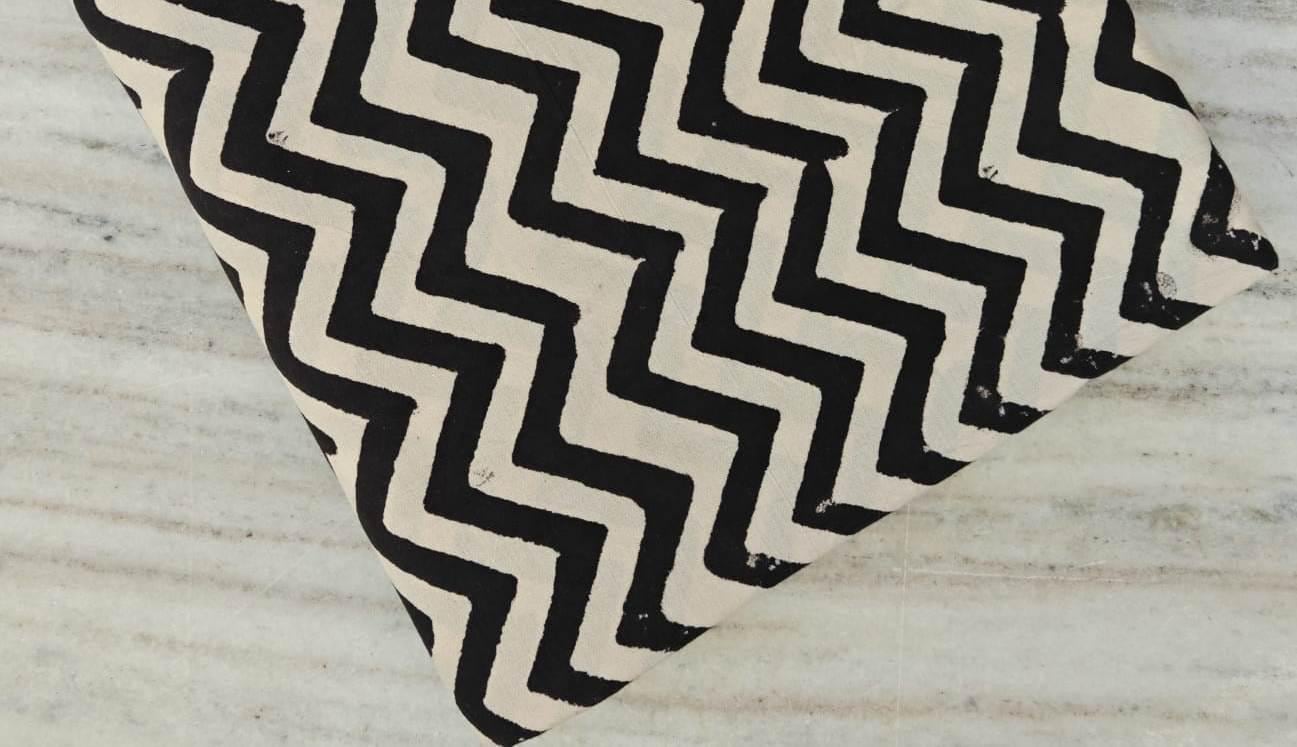 Black White Chevron Hand Block Print Cotton Fabric, Floral 100% Cotton Quilting Fabric By The Yard, Geometric Zig Zag Indian Cotton, Sewing